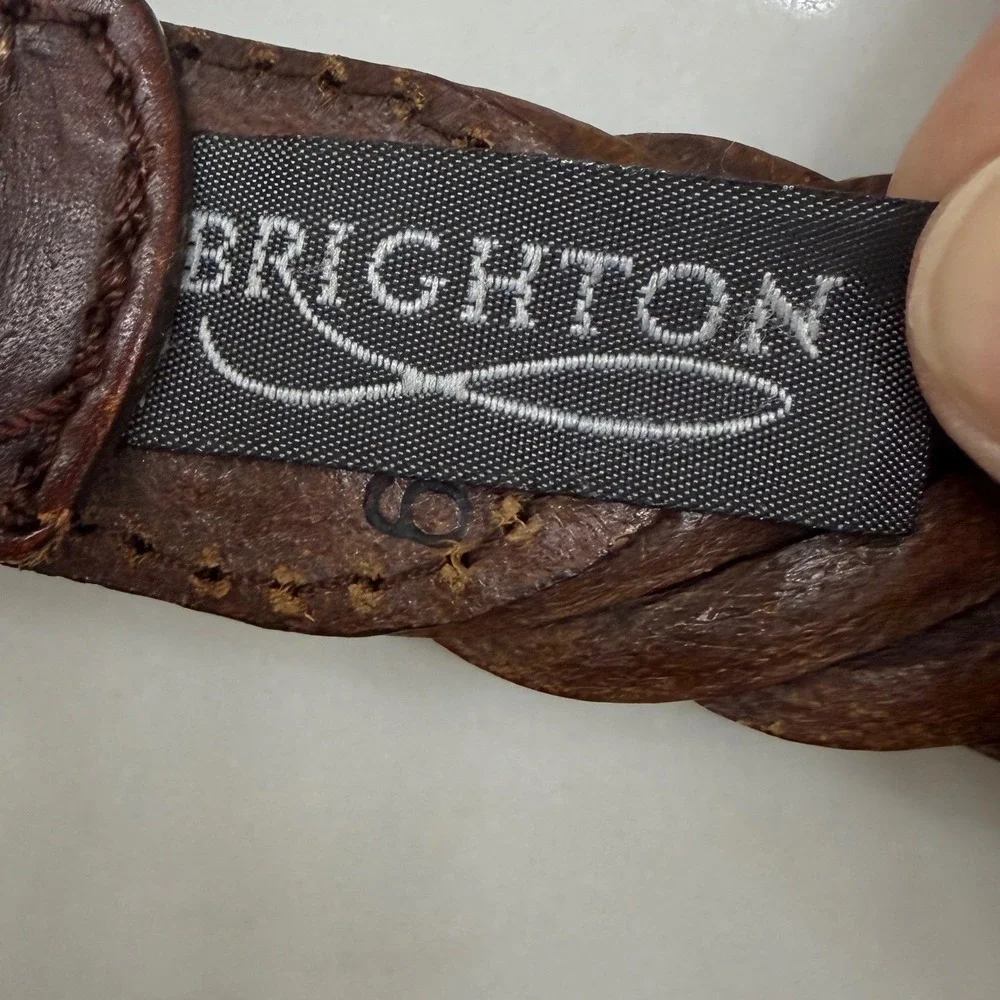 VTG Brighton Braided Woven Leather Belt Men 40 Brown Brass Buckle Casual Classic